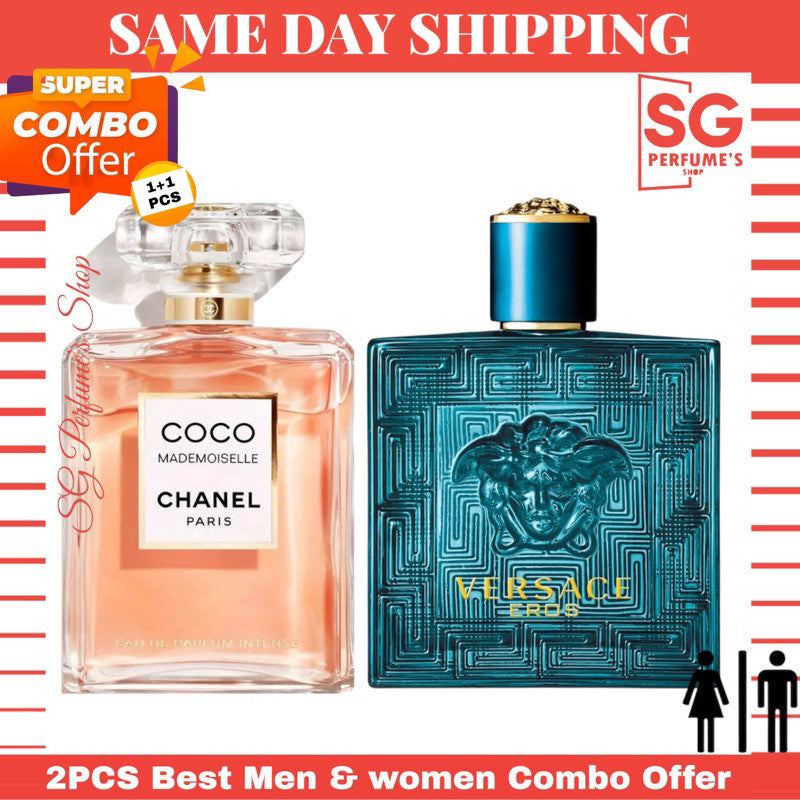 ⚡⚡💯%(Ori SG) 2 Pcs Combo (Coco Mademoiselle EDP Intense Women 100 ml +Eros EDT Men 100 ml)